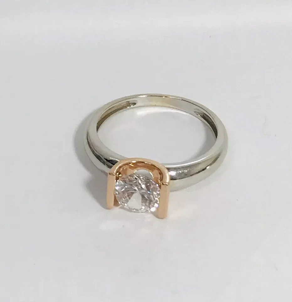 Anillo de compromiso solitario de oro macizo de 14 quilates de oro blanco y rosa DQ 2,25 quilates circonita cúbica talla 9,5 Foto 1 de 4