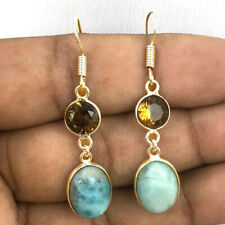 925 Sterling Silver Larimar & Citrine Gold / Rose Gold Plated Earrings Gift