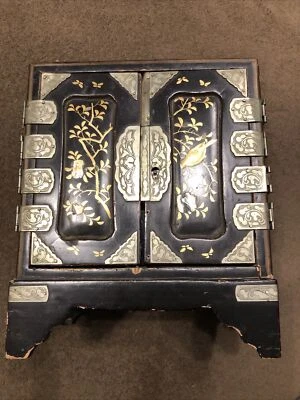 Antiguo Joyero Japonés Período Meiji Lacado Pintado a Mano Cofre Miniatura Foto 1 de 4