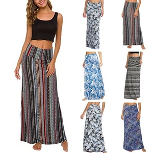 Womens Summer Bohemian Print Long Maxi Skirt Ladies Casual Beach Skirt Sun Dress - Picture 1 of 13