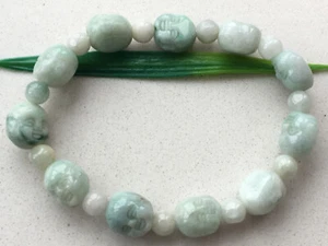 Certified 100% natural Jadeite carving cure Happy smiling face bead Bracelet 136 - Picture 1 of 10