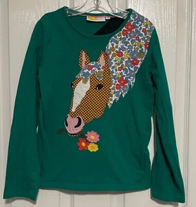 Mini Boden Green Horse Applique Top Girls Shirt Size 8/9 - Picture 1 of 3