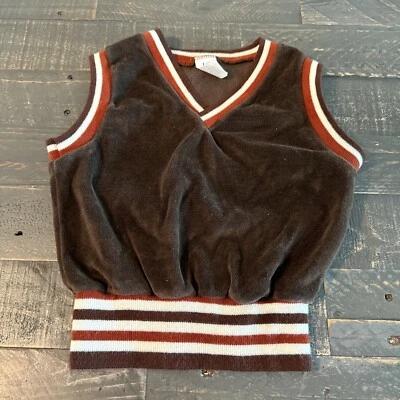 VTG 70s Sears Cotton Poly Banded VNeck Sweater Youth L (7) Brown Sleeveless - Image 1 of 4