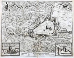 Mapa urbano Demmin Mecklemburgo-Pomerania Occidental plano Merian grabado en cobre 1650 - Imagen 1 de 1