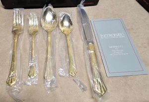 46 Pc Set RETRONEU 24K Gold Electroplate 18/8 Stainless Flatware Silverplate NOS - Picture 1 of 12