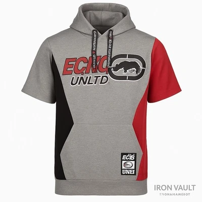 Ecko Unltd Short Sleeve Hoodie Colorblock Gray Red Black Logo Men Multiple Sizes - Image 1 of 4