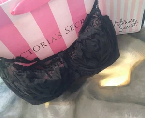 Vintage Victoria's Secret Bra 38D Black Nylon Rayon Sheer Lace VS Y2K 2001 - Picture 1 of 8
