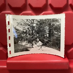 Girl And Her Sister Sitting In A Wooded Area 4 3/4 x 3 1/4 Photograph Vtg 1950s - Picture 1 of 3