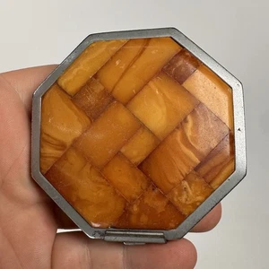 Antiguo maquillaje europeo caramelo ámbar báltico compacto plateado bonito - Imagen 1 de 17