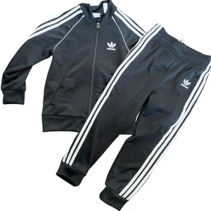 Adidas Track Suit Set Kids 4T Black White Stripes Jacket Jogger Pants - Picture 1 of 6