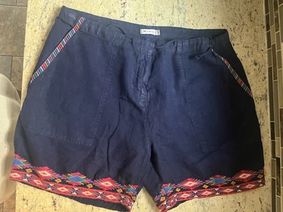 JW LOS ANGELES PANTALÓN CORTO AZTECA LINO AZUL BOLSILLOS GRANDES BORDADO JWLA Foto 1 de 4