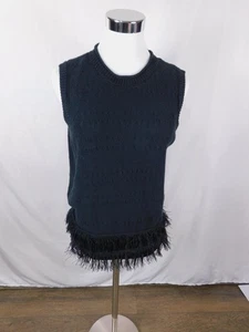 Wonderly Sweater Womens Medium Black Fringe Hem Sleeveless Knit Pullover Vest - Picture 1 of 11