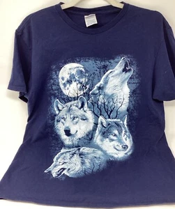 Vtg. Howling Moon T Shirt Men’s Size M Blue Howling Wolf Moon Delta Pro Weight - Picture 1 of 4