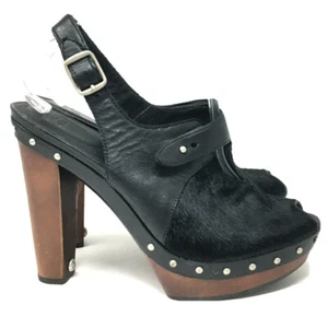 UGG Zapatos para Mujer Nicco Cuero Negro Becerro Cabello Punta Peep Tacones de Plataforma 9.5 40.5 - Imagen 1 de 11