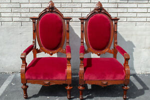 Pair of Walnut Renaissance Revival Armchairs Antique 19th Century Great Quality