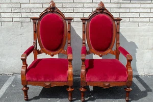 Pair of Walnut Renaissance Revival Armchairs Antique 19th Century Great Quality - Picture 1 of 6