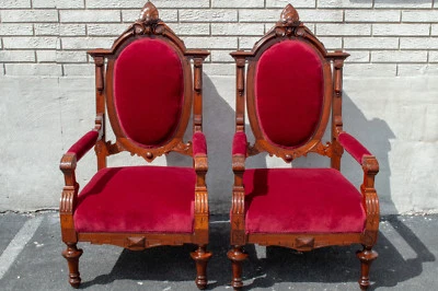 Pair of Walnut Renaissance Revival Armchairs Antique 19th Century Great Quality - Image 1 of 4