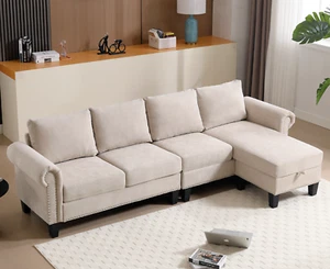 4 Seater L-shaped Convertible Sectional Sofa Settee Room Apartment w/ Storage - Picture 1 of 9