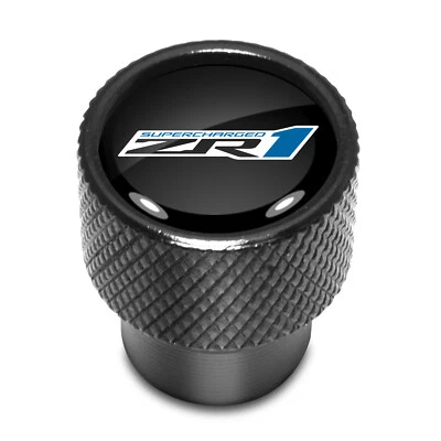 Chevrolet Corvette C6 ZR1 Logo in Black on Black Aluminum Tire Valve Stem Caps - Image 1 of 4