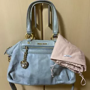 Auth Used EX+ Miu Miu Studs 2Way Shoulder Bag Light Gray Vintage From Japan - Picture 1 of 14