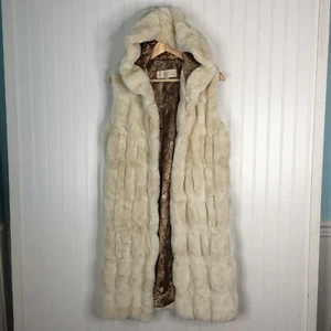 Donna Salyers fabelhafte Pelze Damen creme Kunstfell Weste kleine Strickjacke Kapuze - Bild 1 von 5