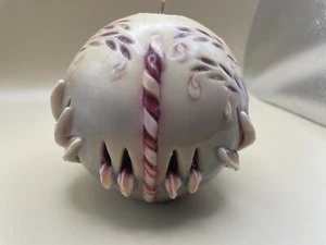 Vintage Hand Carved Round Ribbon Wax Candle Multicolor W/ Painted Butterfly 5” - Picture 1 of 11