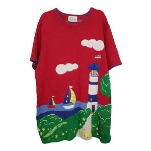 The Quacker Factory Lighthouse Sweater Womens Size Large Sailboat Seaside Sequin - Picture 1 of 14