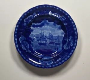 Historischer Staffordshire blauer Teller Macdonough's Victory selten klein Größe 6 1/2 - Bild 1 von 6