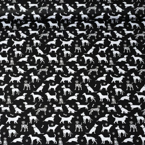 Tissu Chiens et Pattes de Chien Coton 100% Popeline Fond Noir / Fabrics Dogs
