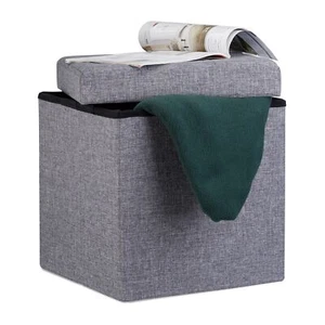 Tabouret pliant en lin pouf de rangement pliable repose-pieds de stockage car... - Picture 1 of 8