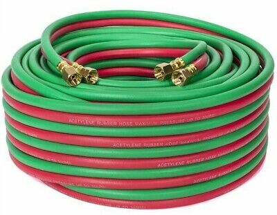Valley 100 ft 1/4 id Oxygen and Acetylene Twin Welding Hose Victor & Harris Compatible>