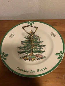 Vintage SPODE Porcelain Christmas Tree Handle Cookies for Santa Plate England 10 - Picture 1 of 2