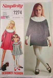 SIMPLICITY 7274 VTG 60s Child Fashion Sewing Pattern UNCUT Dress Collar Cuff S 4 - Picture 1 of 7