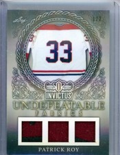 2017-18 Leaf Invictus Hockey Undefedatable Fabrics Game Used 1/2 Patrick Roy