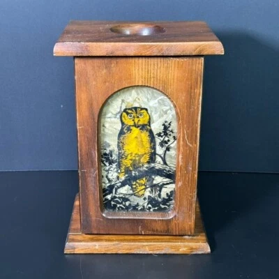 Vintage Perched OWL Luminary Wooden Candle Box MCM Lantern Sconce Wall Decor - Image 1 of 4