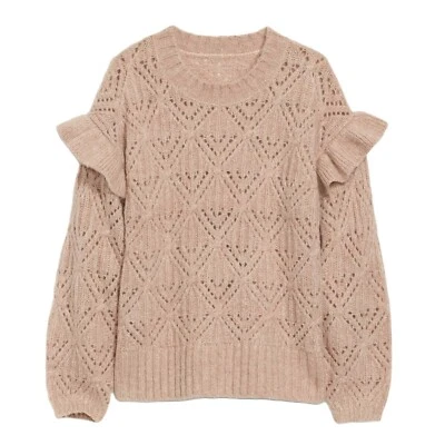 Old Navy Ruffle-Trim Pointelle-Knit Sweater Plus Size 3X Light Pink Shimmer - Imagem 1 de 4