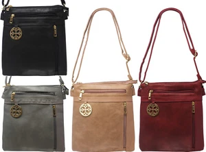 Metal Plate Button Women Crossbody Bag Front Zip Pockets Shoulder Handbag 60397 - Picture 1 of 28