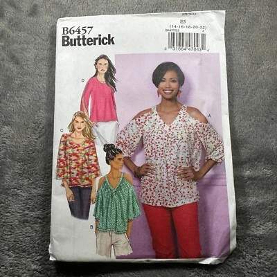Butterick Misses Top Sewing Pattern B6457 Sizes 14–22 Pullover Blouse - Image 1 of 4
