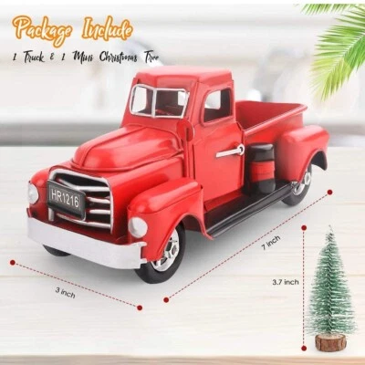 Camioneta pickup clásica de metal vintage roja con árbol casa de campo decoración rústica Navidad Foto 1 de 4