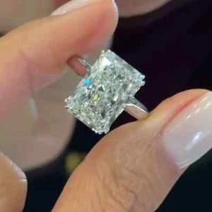 4.60 TCW Radiant Moissanite Double Prong Engagement Ring 14K White Gold Plated - Picture 1 of 8