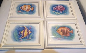 Set of 4 Tropical Fish Pictures Framed Prints Paintings 10”x8” - Caribbean Fish - Picture 1 of 6