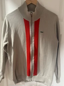 Lacoste Sweater Full Zip Long Sleeve Beige Orange Knit Mens Sz 5 Large - Picture 1 of 9