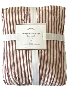 NEW Pottery Barn Vintage Ticking Stripe Bed Skirt FULL Red Christmas 15" drop - Picture 1 of 4