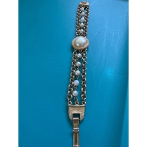 Vintage Gold Tone Pearl Bracelet Statement Jewelry Elegant Party - Picture 1 of 5