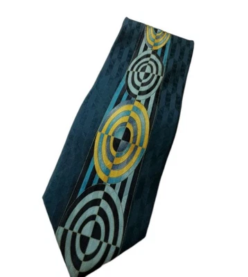 Art Deco Men's 100% Silk Tie Carlo Palazzi Geometric Bullseye Green Gold Gray Foto 1 de 4