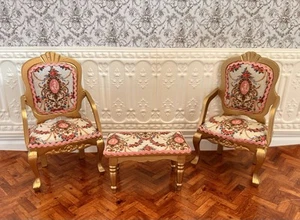 1/12 Scale set of two gold colour armchairs with matching table. - Picture 1 of 3