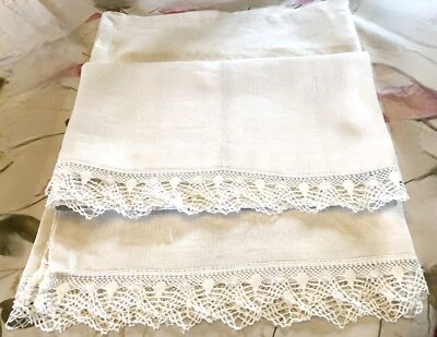 2 bandes de lin rustique ou chanvre avec dentelle pour création - Photo 1/2