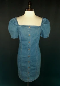 NEW FOREVER 21 Plus Size 0X Sheath Dress Blue Stretch Denim Short Sleeve - Picture 1 of 4