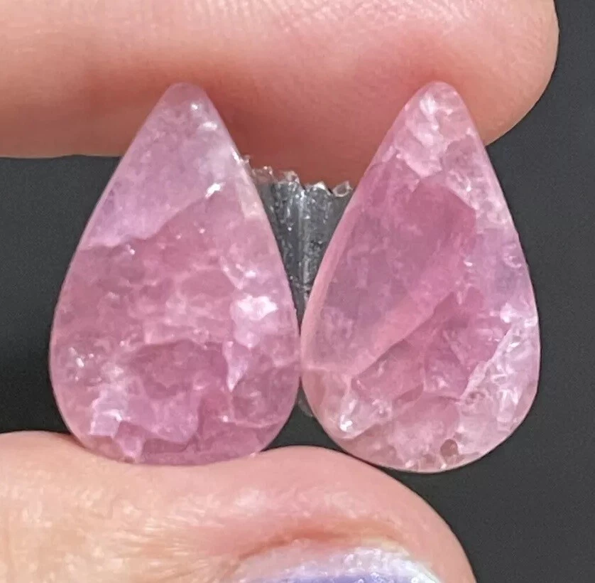 13.2ct 19.6x12.2x3mm Pair Smooth Pink Cobalt Calcite Teardrop Cabochons Gems - Image 1 of 4