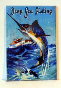 VINTAGE DEEP SEA FISHING BLUE MARLIN 2" x 3" Fridge MAGNET art tool box - Picture 1 of 1